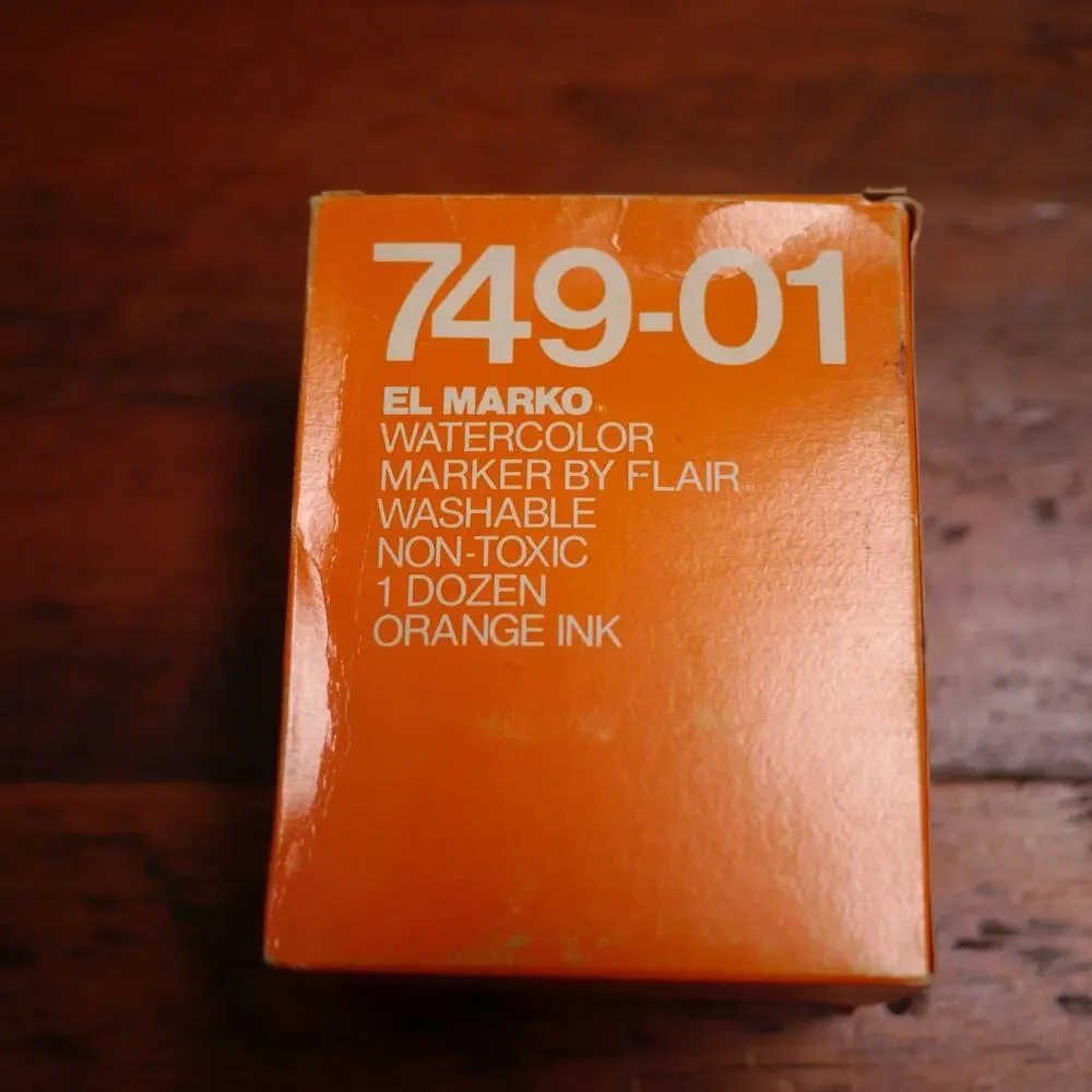 Box of 12 NEW Vtg EL MARKO Flair 749-01 ORANGE Ink Watercolor Washable MARKERS
